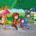 Children running in the rain