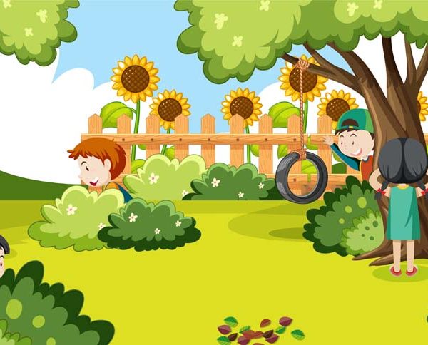 Children playing hide and seek at the park